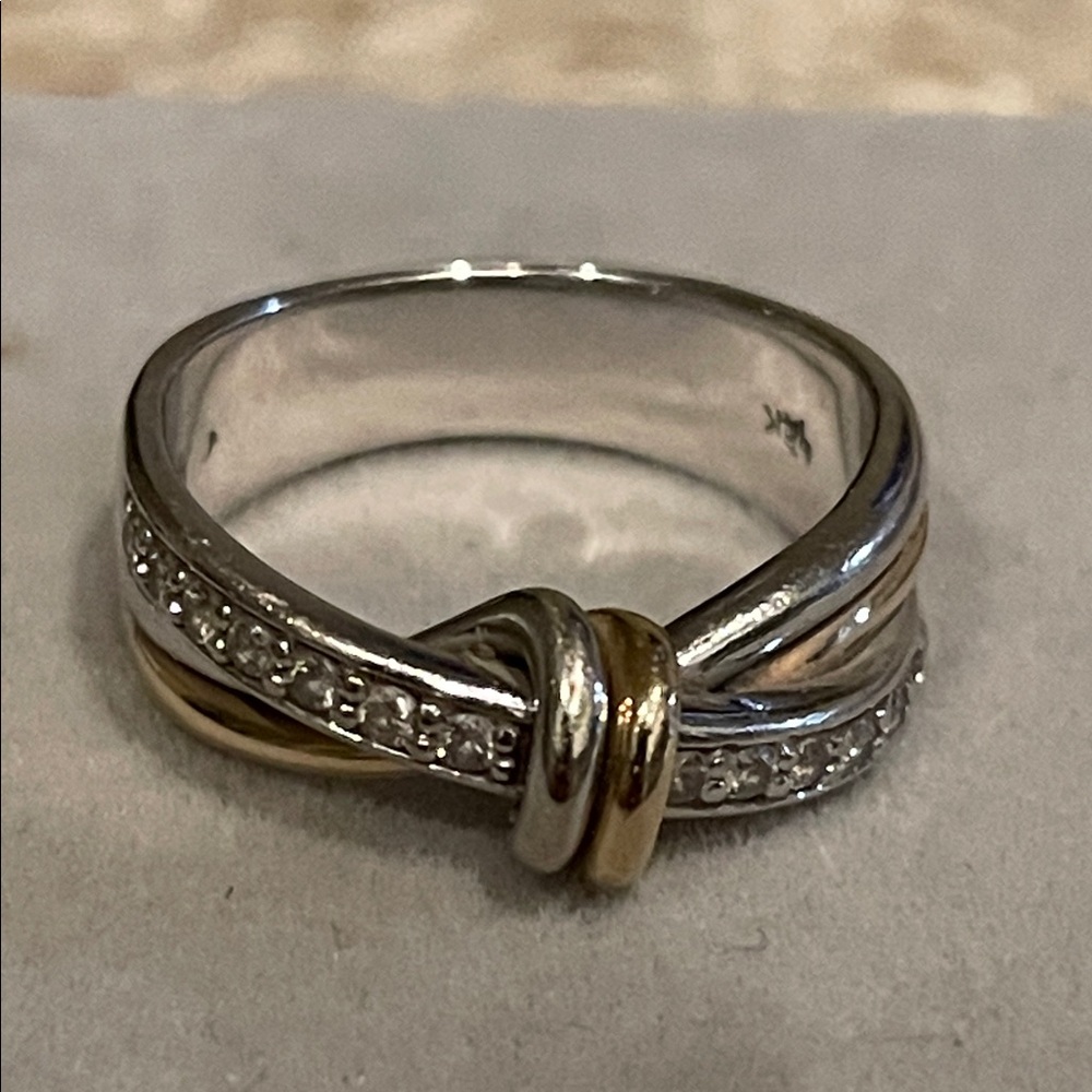 14K Solid Two-Tone Gold 1/5tcw Diamond Knotted Band Ring